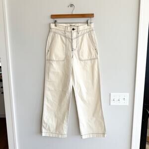Madewell Ivory Wide-Leg Jeans with Contrast Stitching